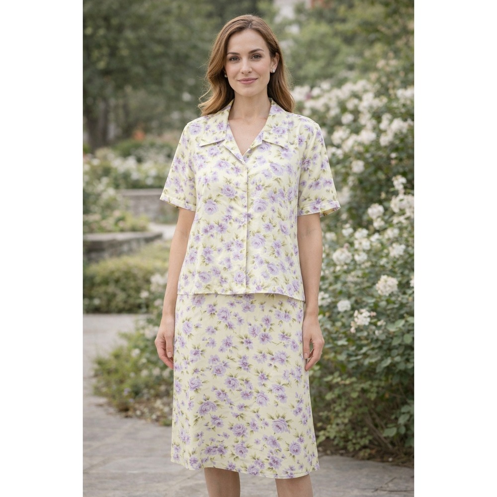 Emma James Skirt & Blouse Set Womens Sz 18W Floral‎ Chiffon Grandma Plus Cottage